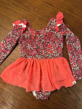cheeky plum Pink and Coral Floral Trim Girls Top